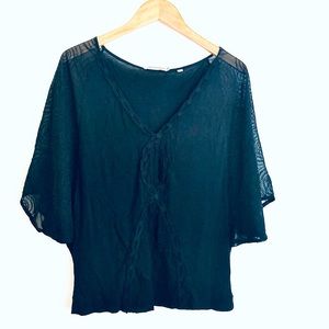 Anthropologie Black Top with “Lace” Details